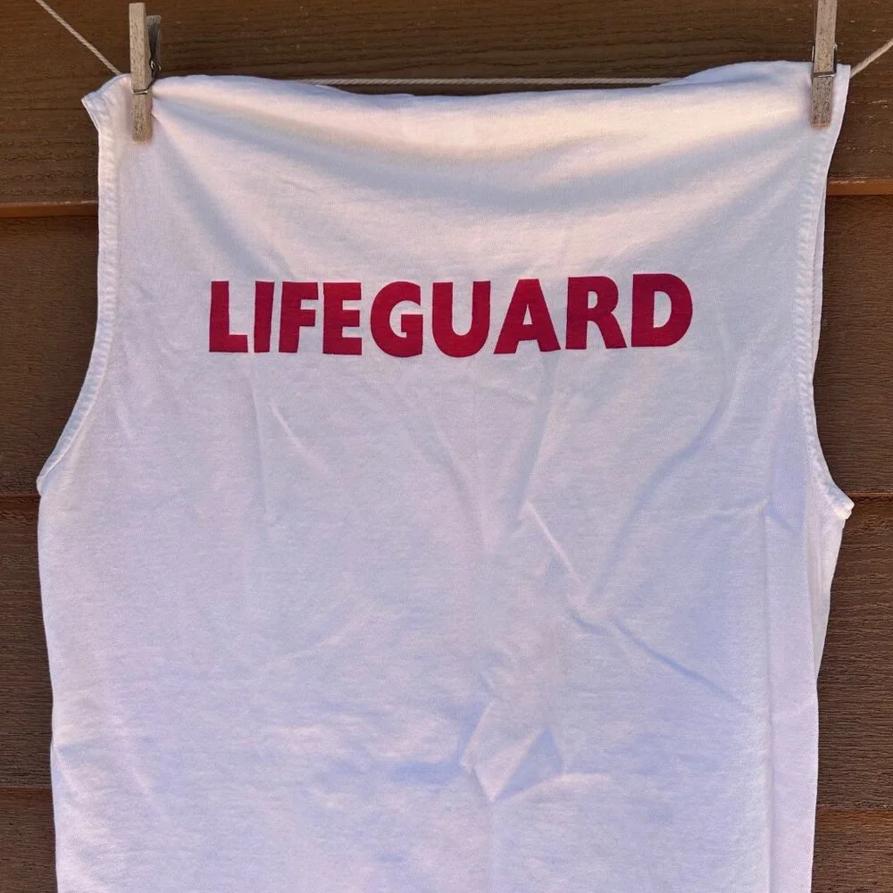 Vintage Jerzees County Of Mariposa Lifeguard Muscle Tank Top White/Red 100% Cott - Picture 7 of 10